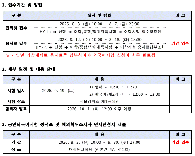 외국어시험 일정